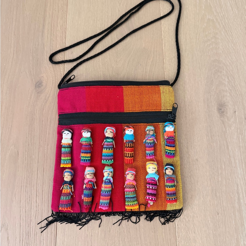 New and never used. Guatemalan Handmade Multicolor Worry Doll Crossbody Bag
